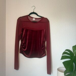 Wild Fable Deep Red Velvet Long Sleeve Top